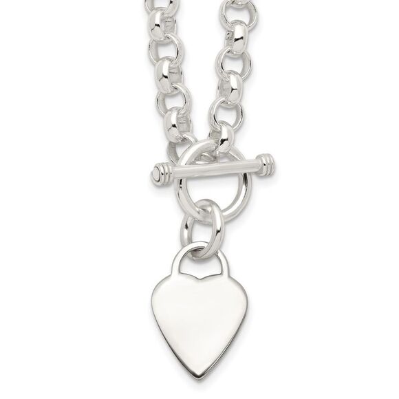 Kazi Luxury Sterling Silver Engraveable Heart Disc on Fancy Link Toggle Necklace,New Products : American Fashion Style Bags On Sale